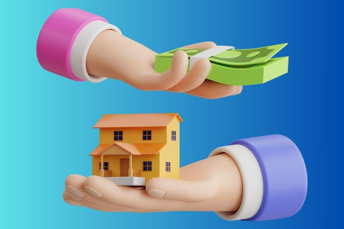 grafica 3d mani con casa e denaro